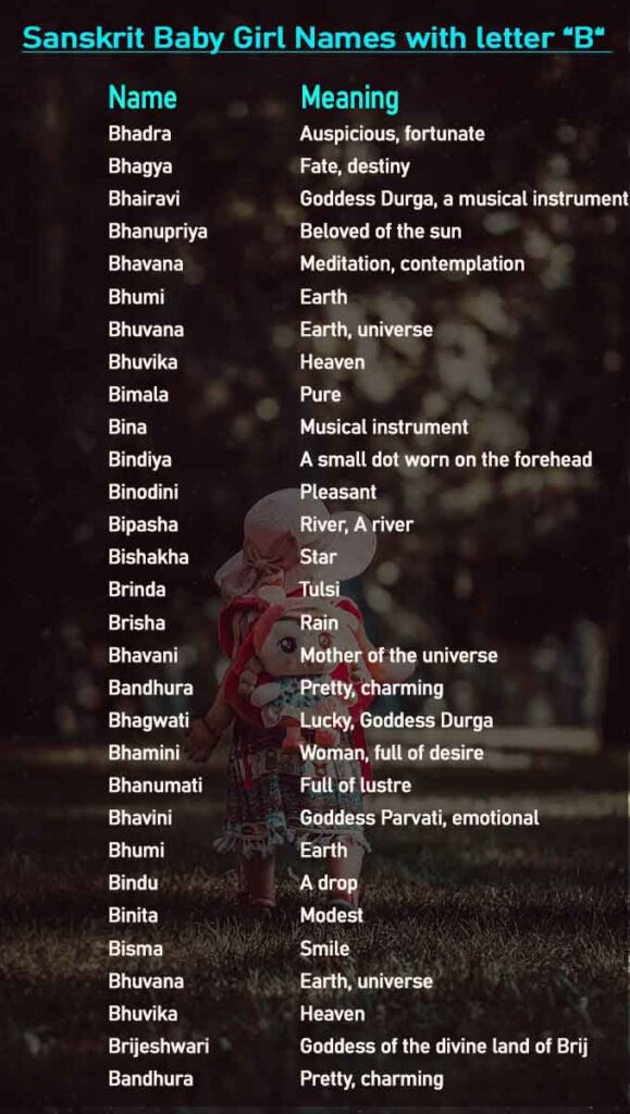 Sanskrit Baby Girl Names with letter “B“ 