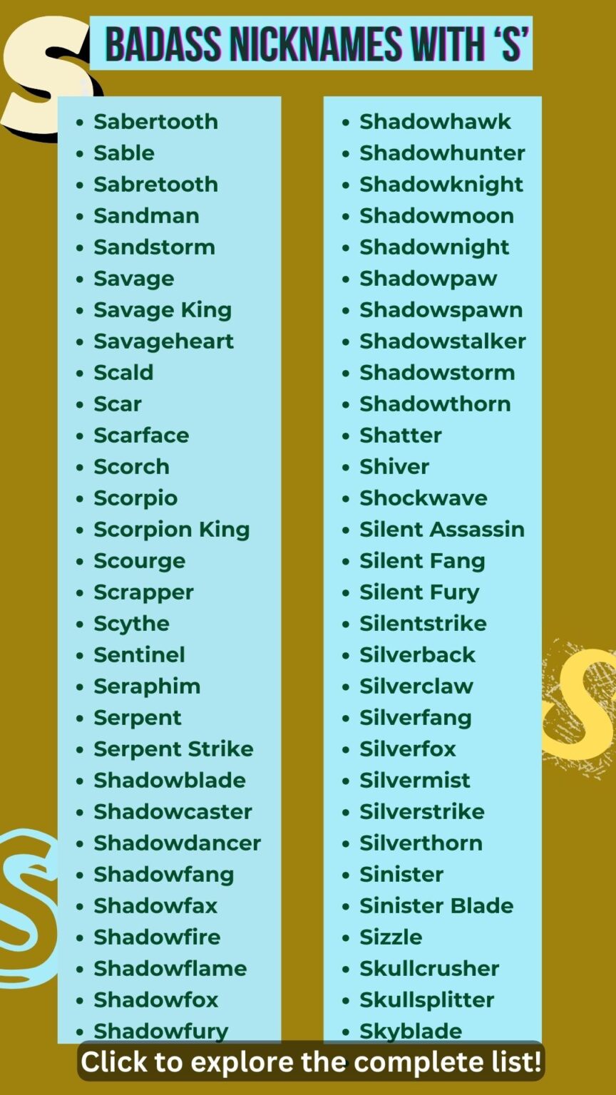 112 Badass Nicknames Starting with Letter S