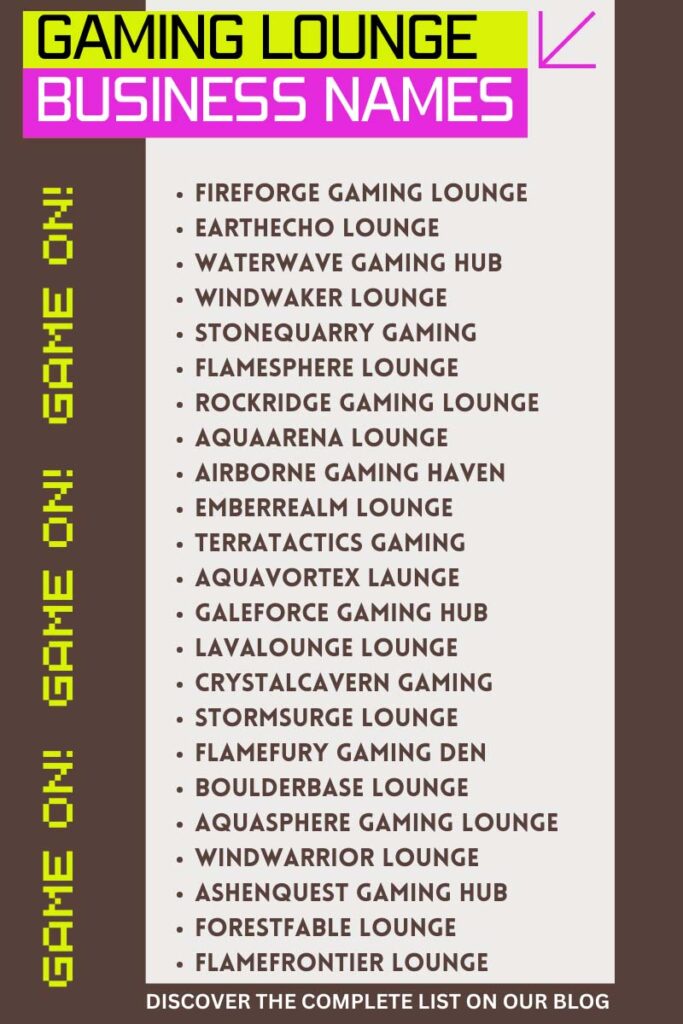Cool Gaming Lounge Business Names