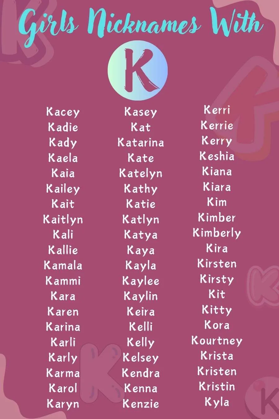 291 Awesome Nicknames with K for Girls with Meaning