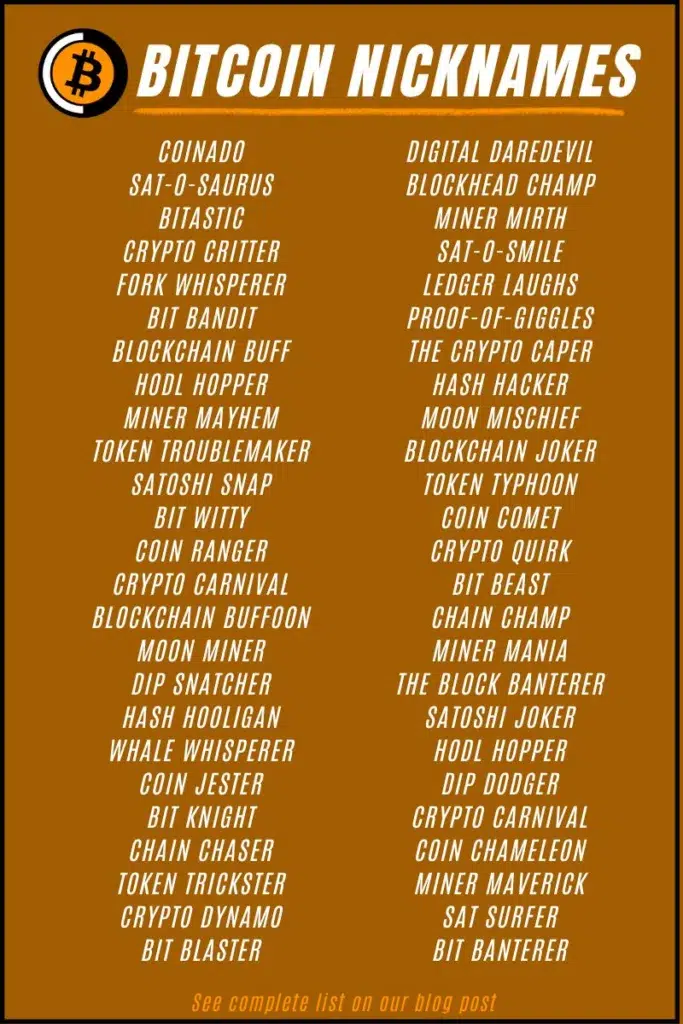 Funny and cool Bitcoin Nicknames